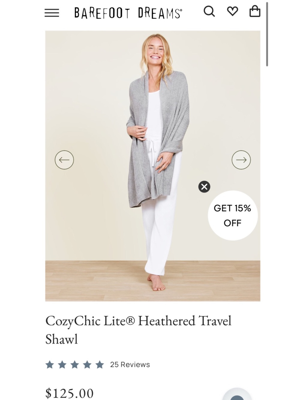 Barefoot Dreams CozyChic Lite Heathered Travel Shawl - Gray